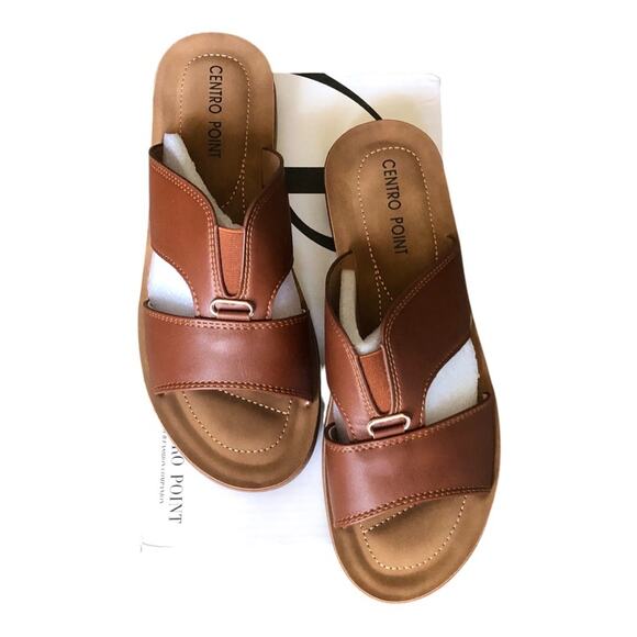 Centro Point Women’s Brown Faux Leather Slip On Comfort Slide Sandals 9.5 NIB - Picture 2 of 9